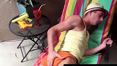 Young gay's undies fingering and intense jerk off session