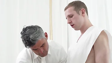 Mormon hunk teases and dick plays with young gay