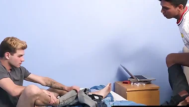 Young twink barebacked passionately in step family threesome with love