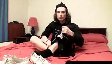 Long haired straighty's throbbing boner spraying jizz jerk off session