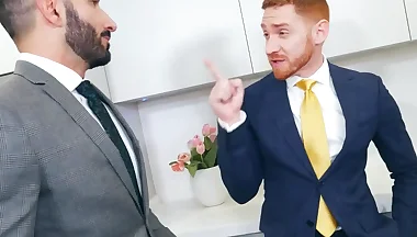 Suited Johnny Viper mutually barebacks with ginger stud Leander