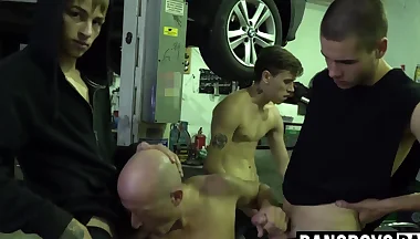 Cock addicted twink ass drilled bareback in horny group sex