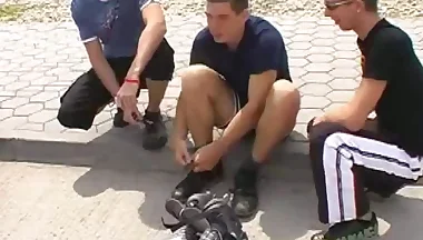 Real twinks analdrilled in 3some outdoor