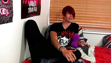 Blond twink Kai Alexander cums hard after masturbating solo